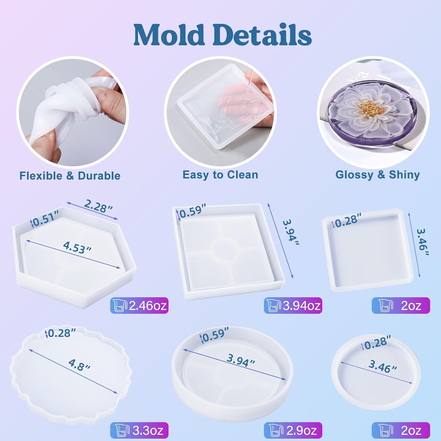 6Pcs Silicone Molds for Epoxy  - Resin Kit Cast 评论和价格
