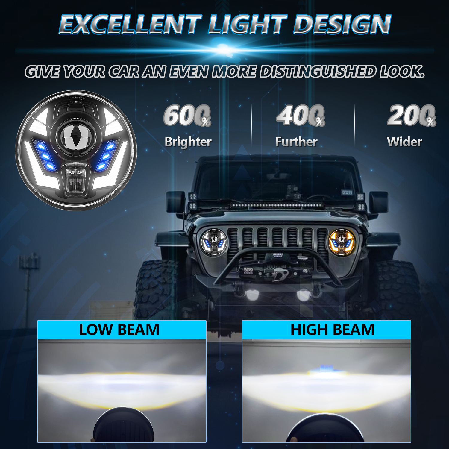 7 Inch Wrangler Headlight Led  - Model Kit Jeep 评论和价格