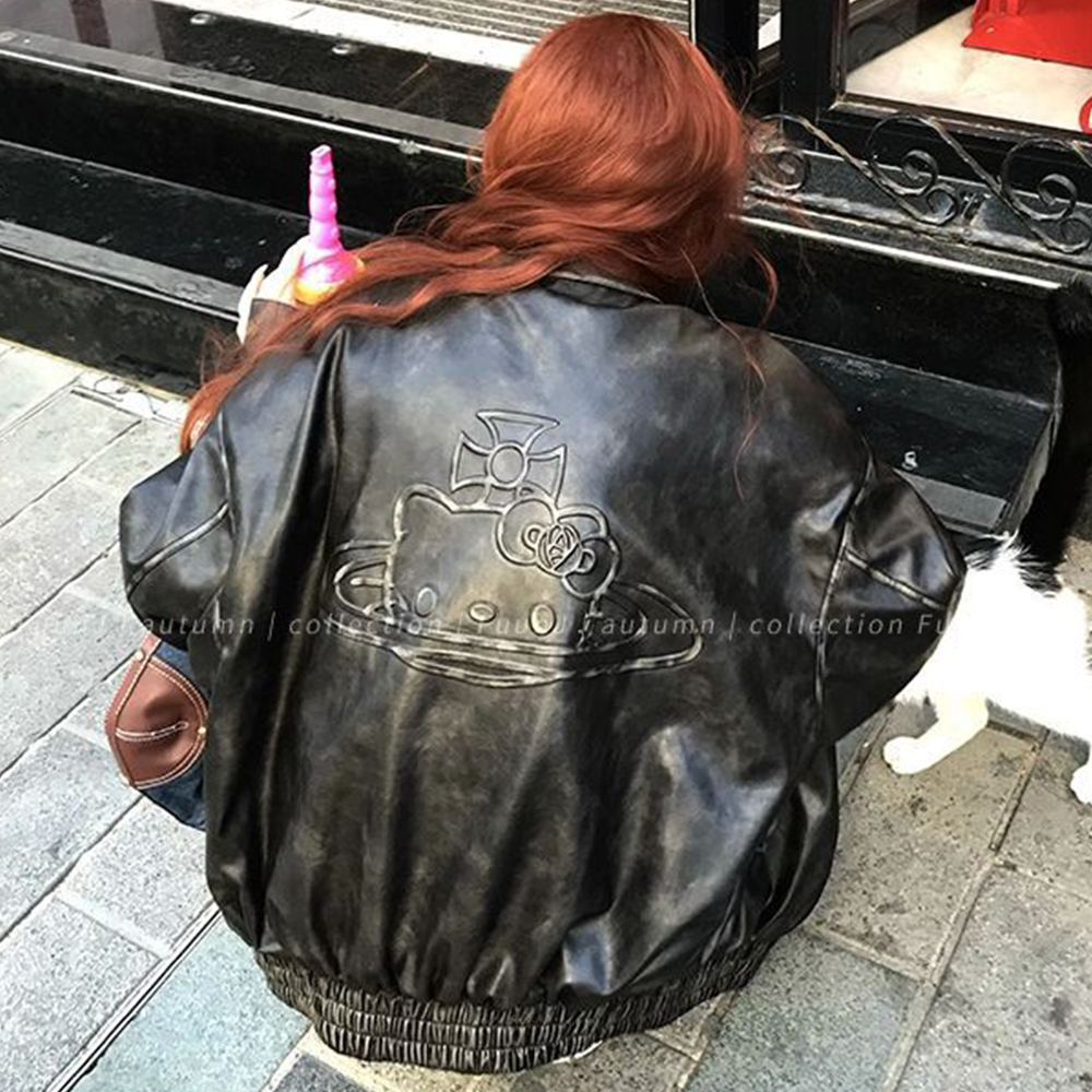 Y2K Cartoon Pu Leather Jacket  - Model Kit Varnish 评论和价格