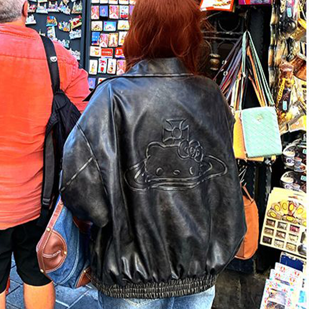 Y2K Cartoon Pu Leather Jacket  - Model Kit Varnish 评论和价格