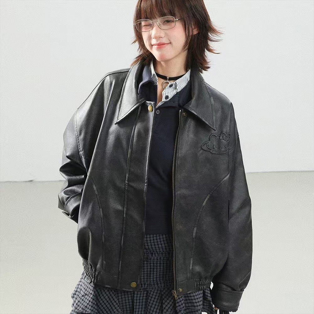 Y2K Cartoon Pu Leather Jacket  - Model Kit Varnish 评论和价格