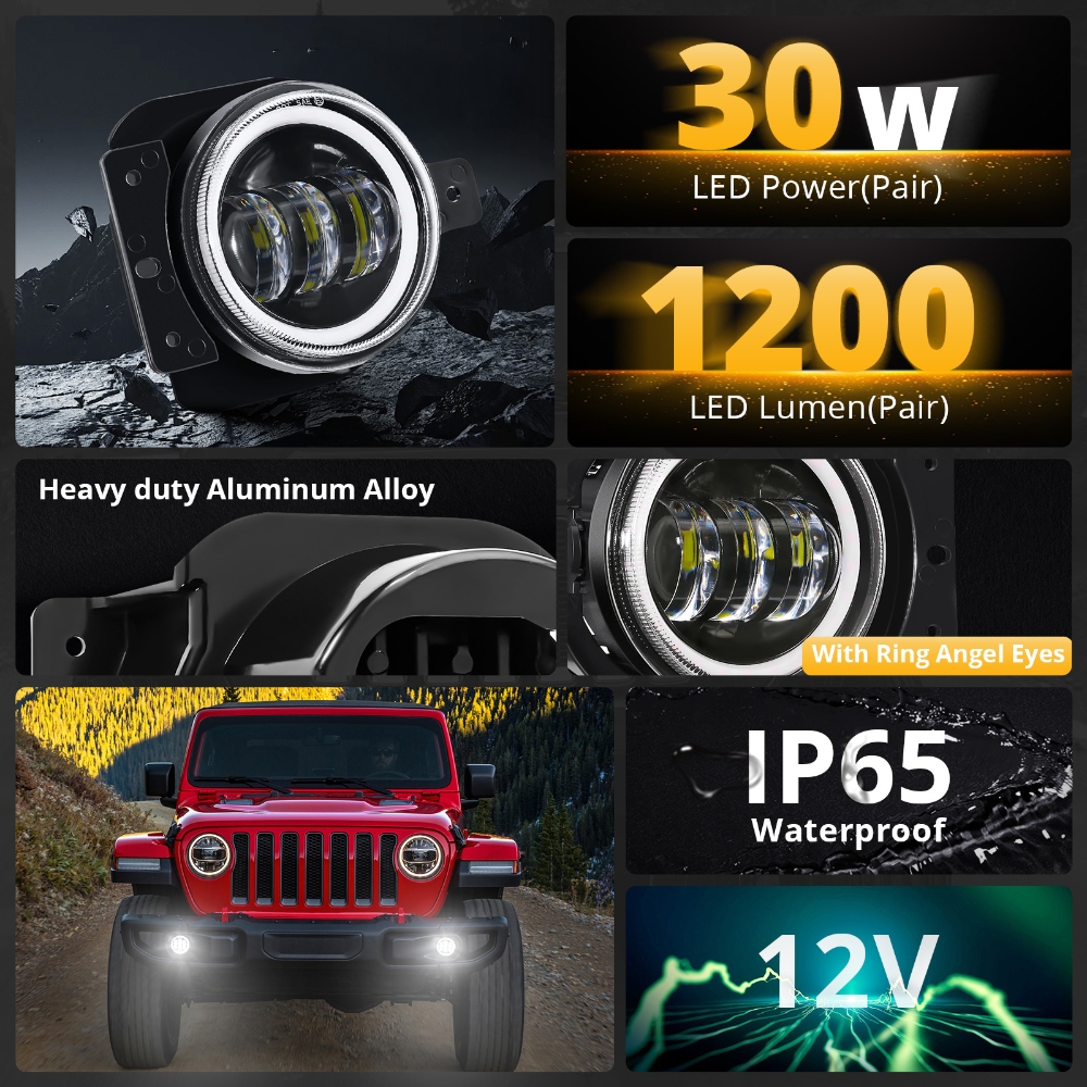 60W LED Front Fog Lights DRL w - Model Kit Jeep 评论和价格
